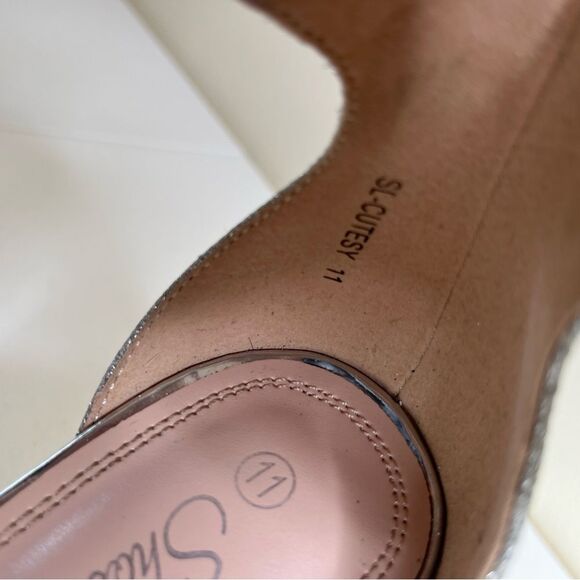 ShoeLand Cutesy Silver Sparkly Metallic Platform Ankle Strap High Heel Womens 11 - Picture 10 of 15